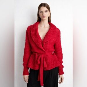 Rene Derhy Mohair Angora Pink Ruffle Open Front Cardigan Sweater Sz 6/8 M